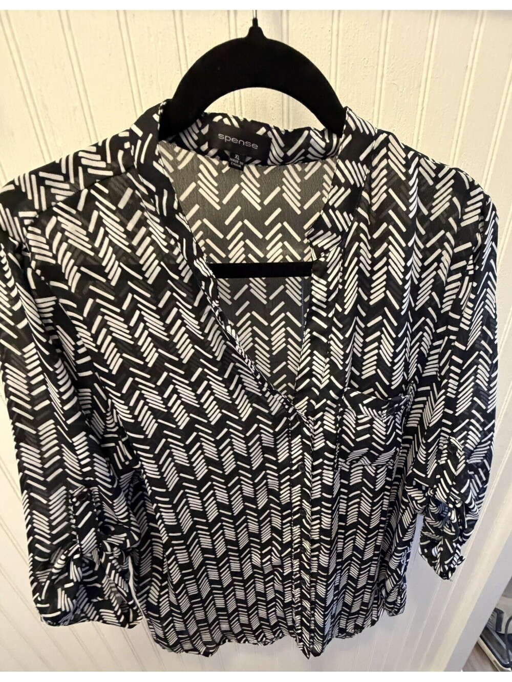 Spense Tunic XL Artsy Abstract Print Pleated Longline 3/4 Sleeve Button up